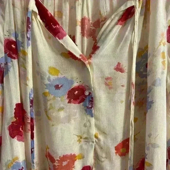 Lucky brand blouse pop over 1/4 button up semi sheer floral boho. Small - Picture 2 of 7